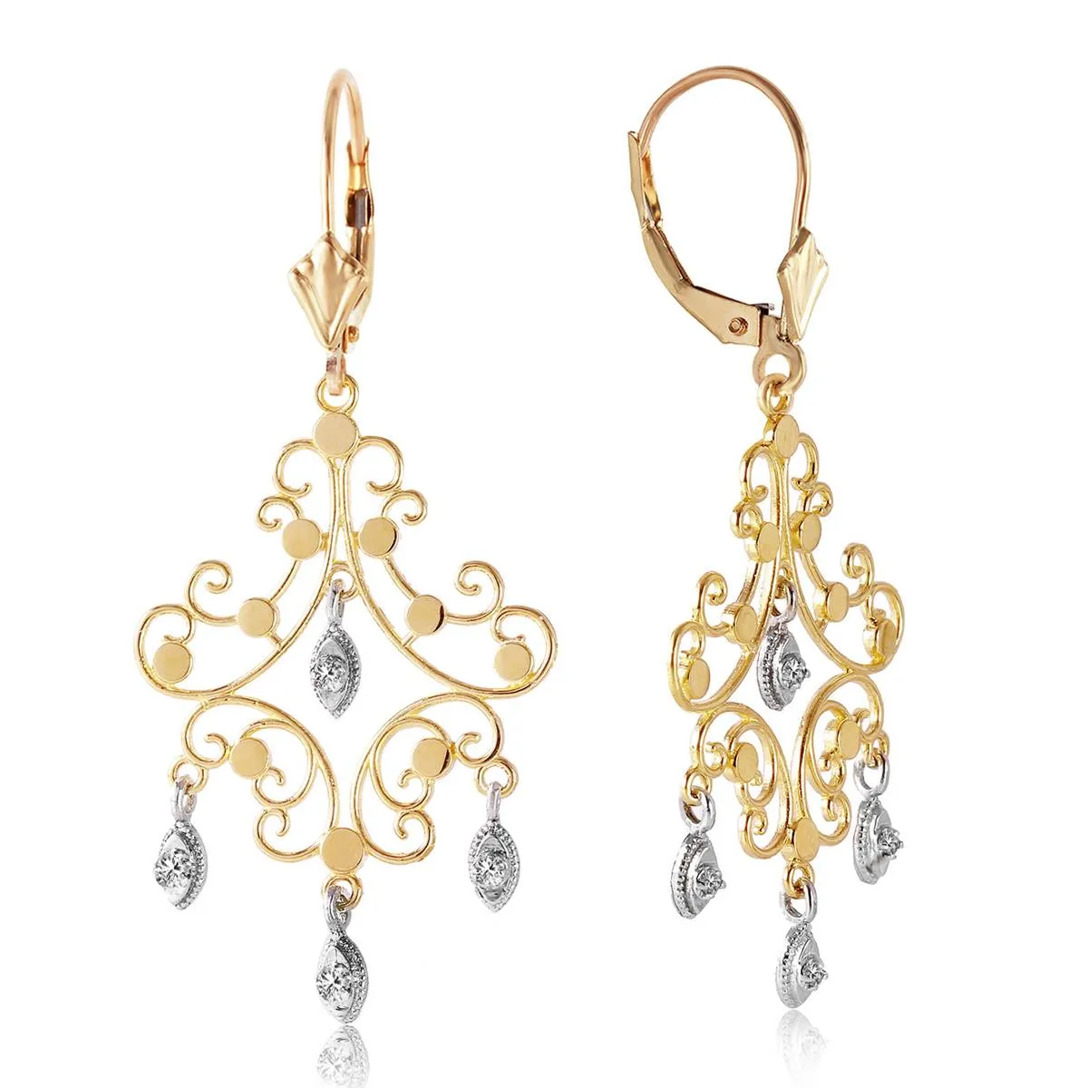 0.04 Carat 14K Solid Yellow Gold Chandelier Diamond Earrings