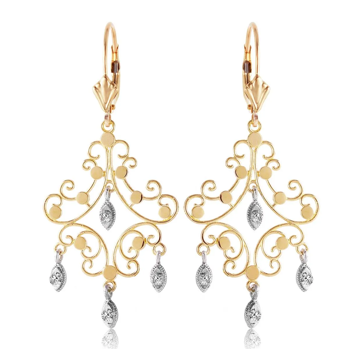 0.04 Carat 14K Solid Yellow Gold Chandelier Diamond Earrings