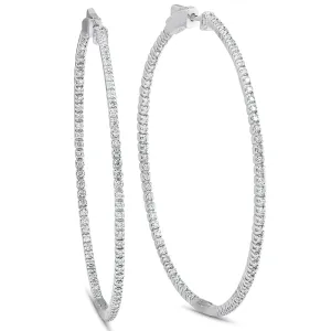 1 1/5 Ct Diamond Inside Outside Hoops 14k White Gold Vault Lock 2" Tall