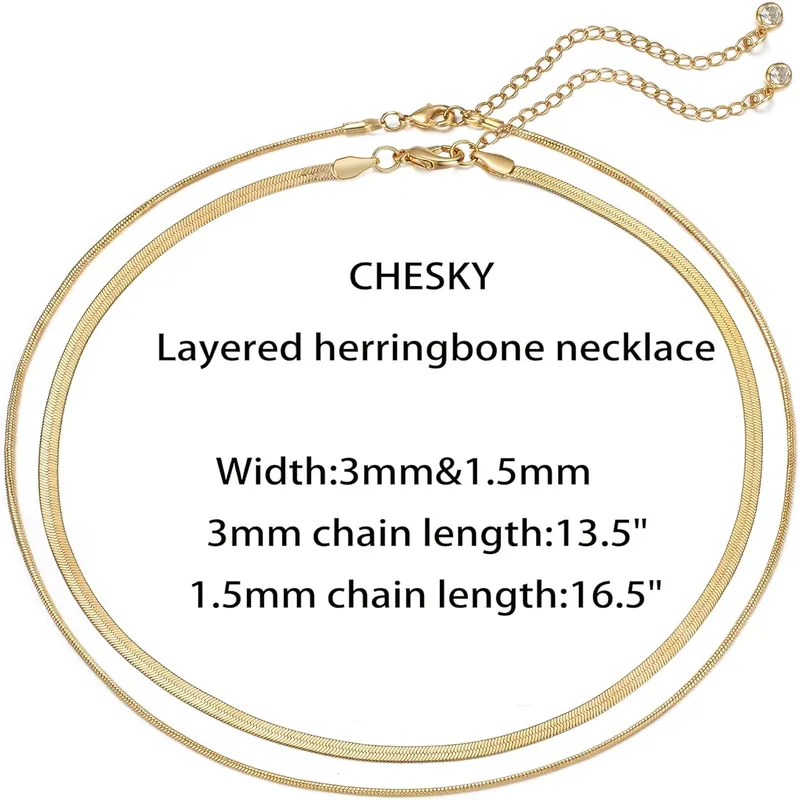 14K Gold/Silver Plated Necklaces -  Snake Chain, Herringbone, Rope or Layered