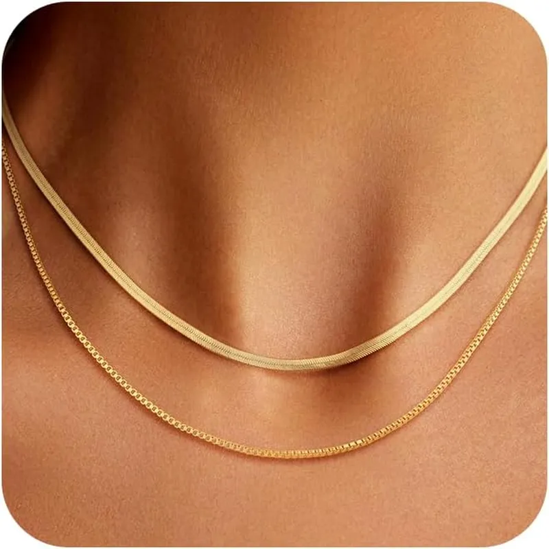 14K Gold/Silver Plated Necklaces -  Snake Chain, Herringbone, Rope or Layered