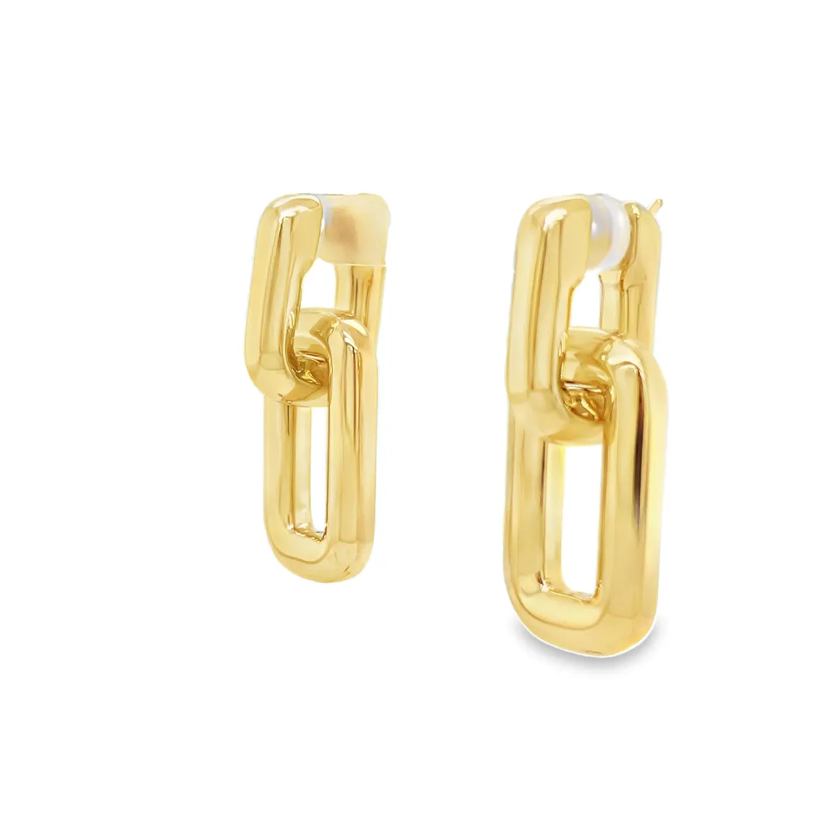 14k Italian Yellow Gold Double Link Drop Earrings