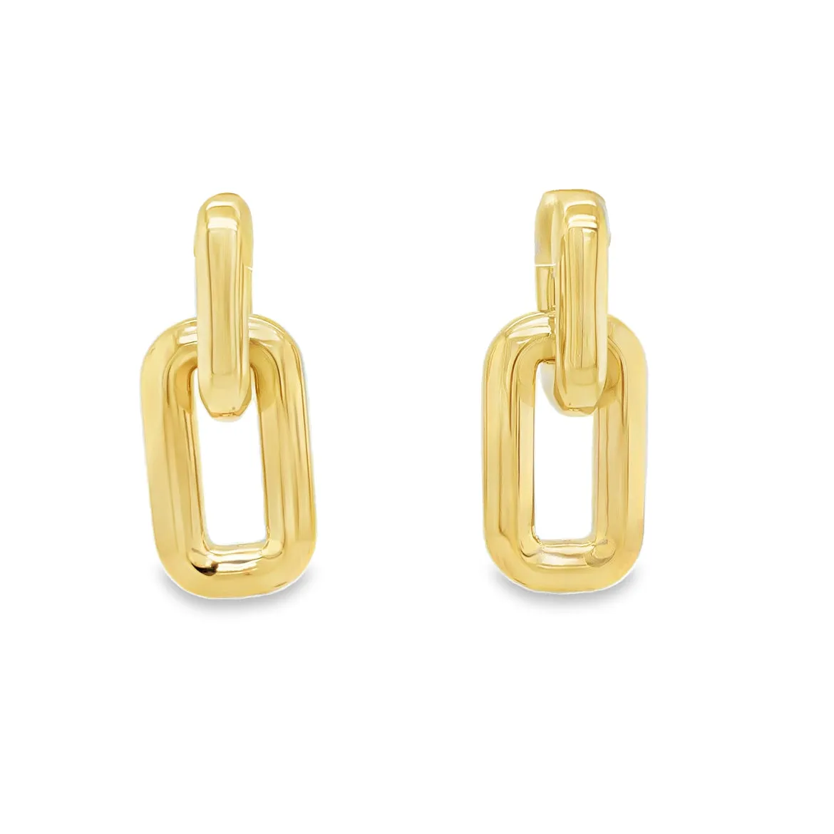 14k Italian Yellow Gold Double Link Drop Earrings