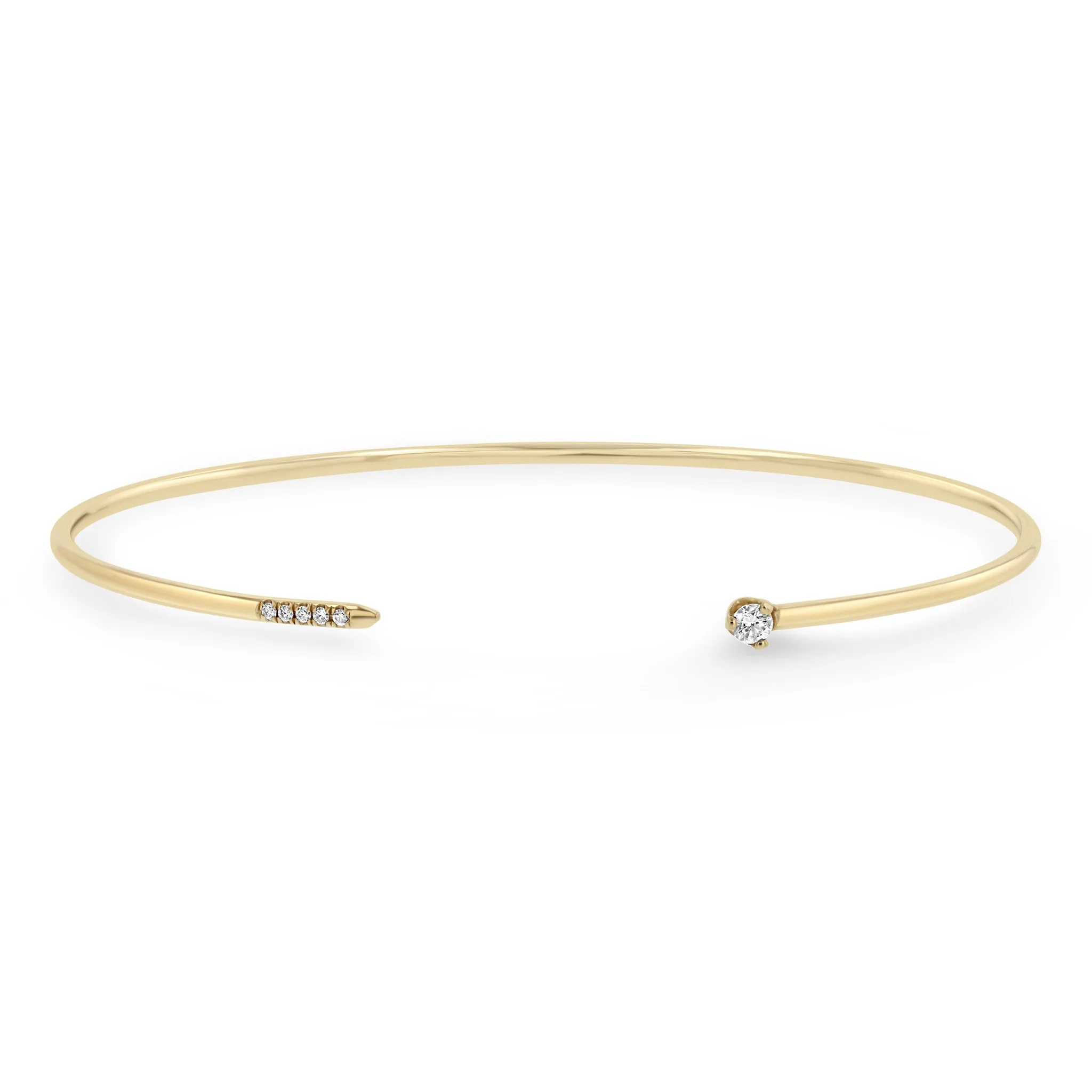 14k Pavé & Prong Diamond Thin Round Wire Cuff