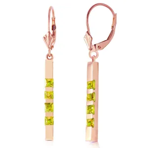 14K Solid Rose Gold Leverback Earrings Bar w/ Natural Peridots