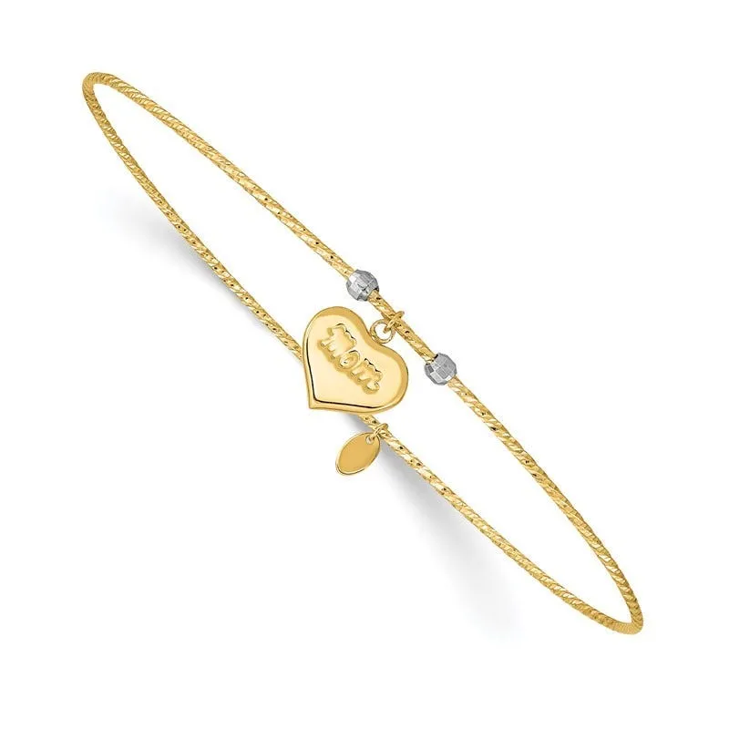 14K Two-tone Diamond-Cut Heart w/Mom Bangle