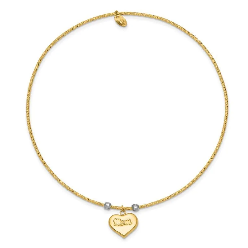 14K Two-tone Diamond-Cut Heart w/Mom Bangle