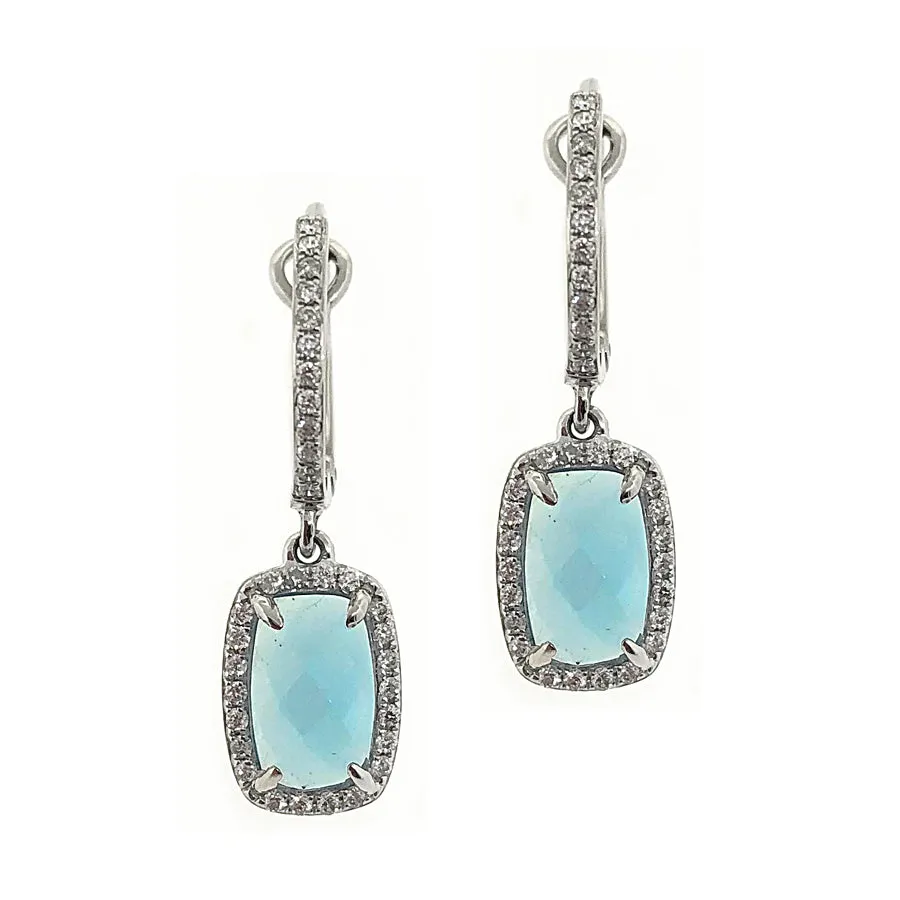 14k White Gold Diamond & Blue Topaz Drop Earrings