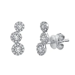 14K White Gold Diamond Stud Drop Earrings