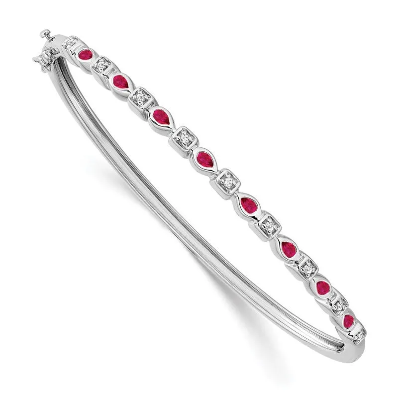 14k White Gold Ruby and Diamond Bangle