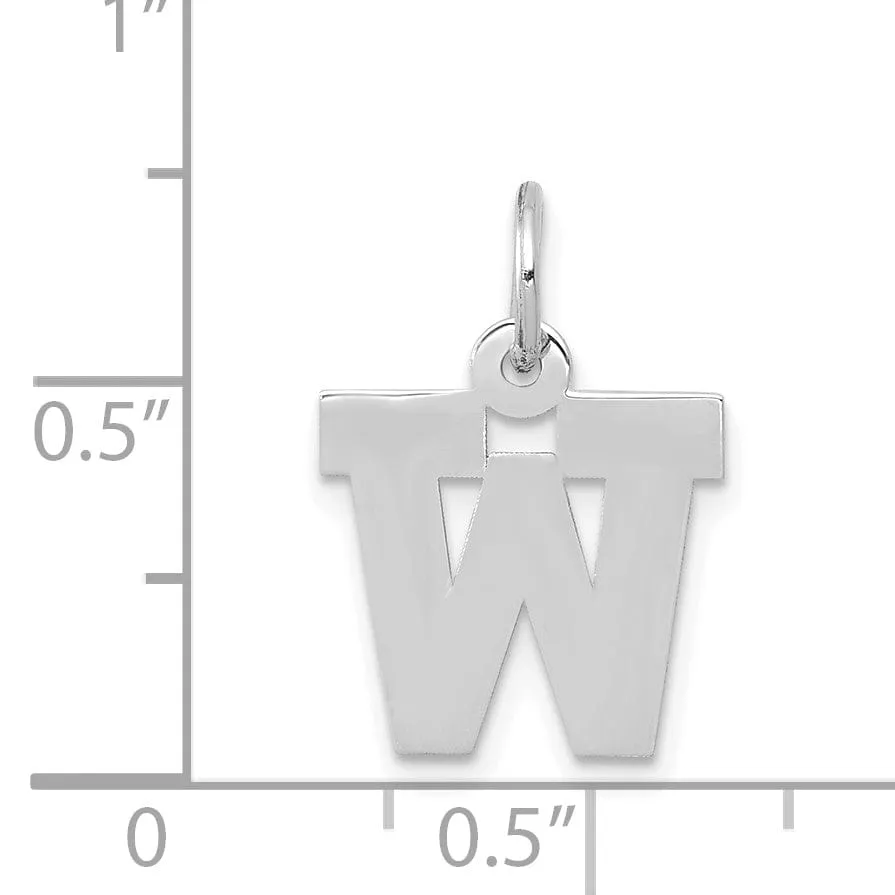 14k White Gold Small Block Design Letter W Initial Pendant