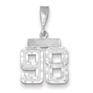 14k White Gold Small Size Diamond Cut Texture Finish Number 98 Charm Pendant