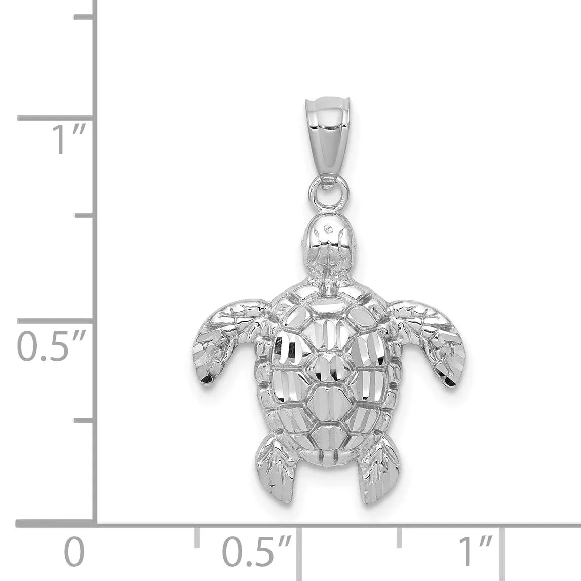 14k White Gold Solid Polished Finish Diamond-cut Men's Sea Turtle Charm Pendant