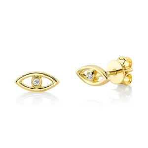 14K Yellow Gold Diamond Eye Stud Earrings