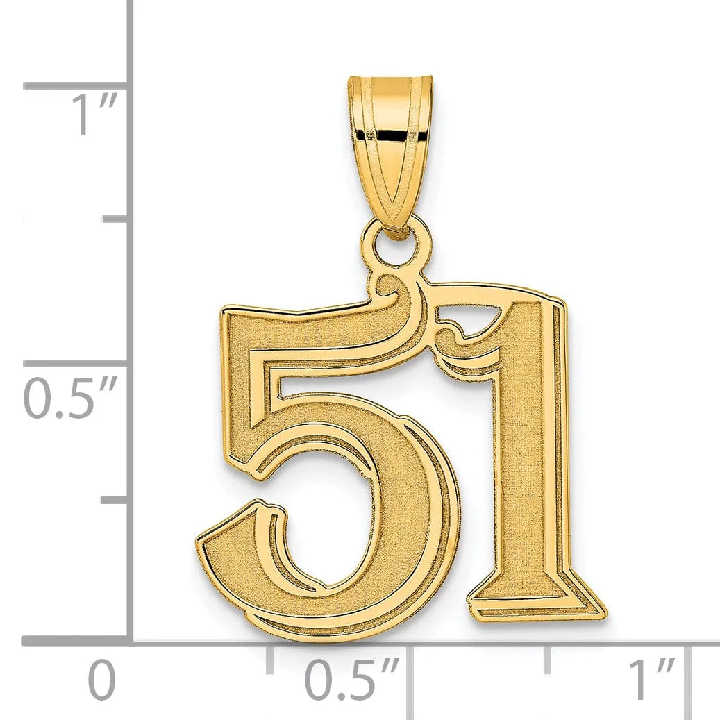 14k Yellow Gold Polished Etched Finish Number 51 Charm Pendant