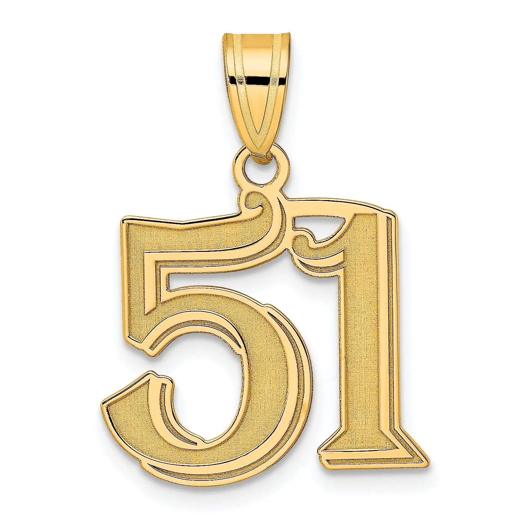 14k Yellow Gold Polished Etched Finish Number 51 Charm Pendant