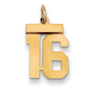 14k Yellow Gold Polished Finish Small Size Number 16 Charm Pendant