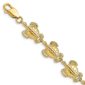 14k Yellow Gold Sea Turtle Bracelet. Polished finish, 12mm width, 7.25" length