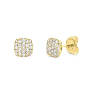 14K Yellow Gold Square Pave Diamond Stud Earrings