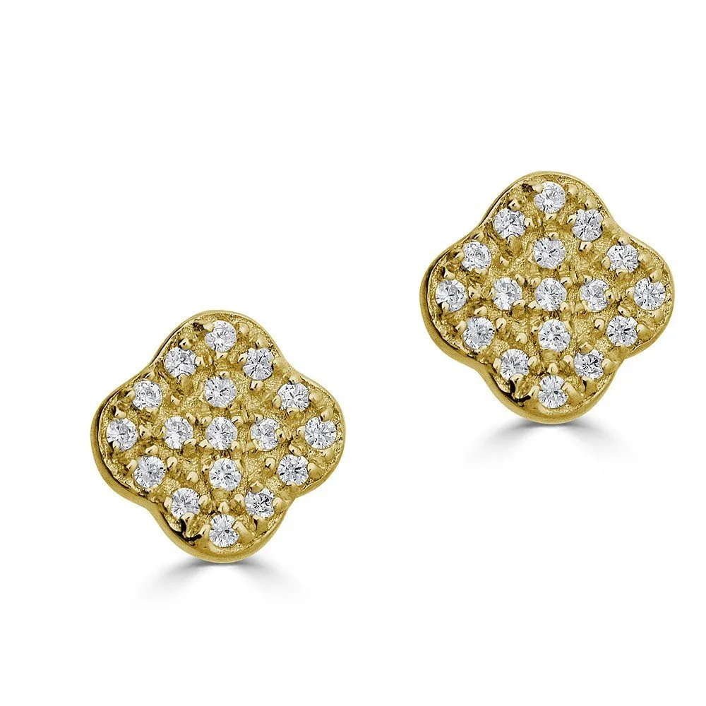 14KT GOLD 0.10 CTW DIAMOND CLOVER STUD EARRINGS