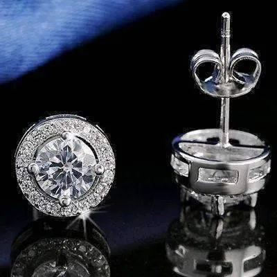 18K Gold Plated Enchanted Halo 3.32 Tcw Round Cut Simulated Diamond CZ Stud Earrings For Woman