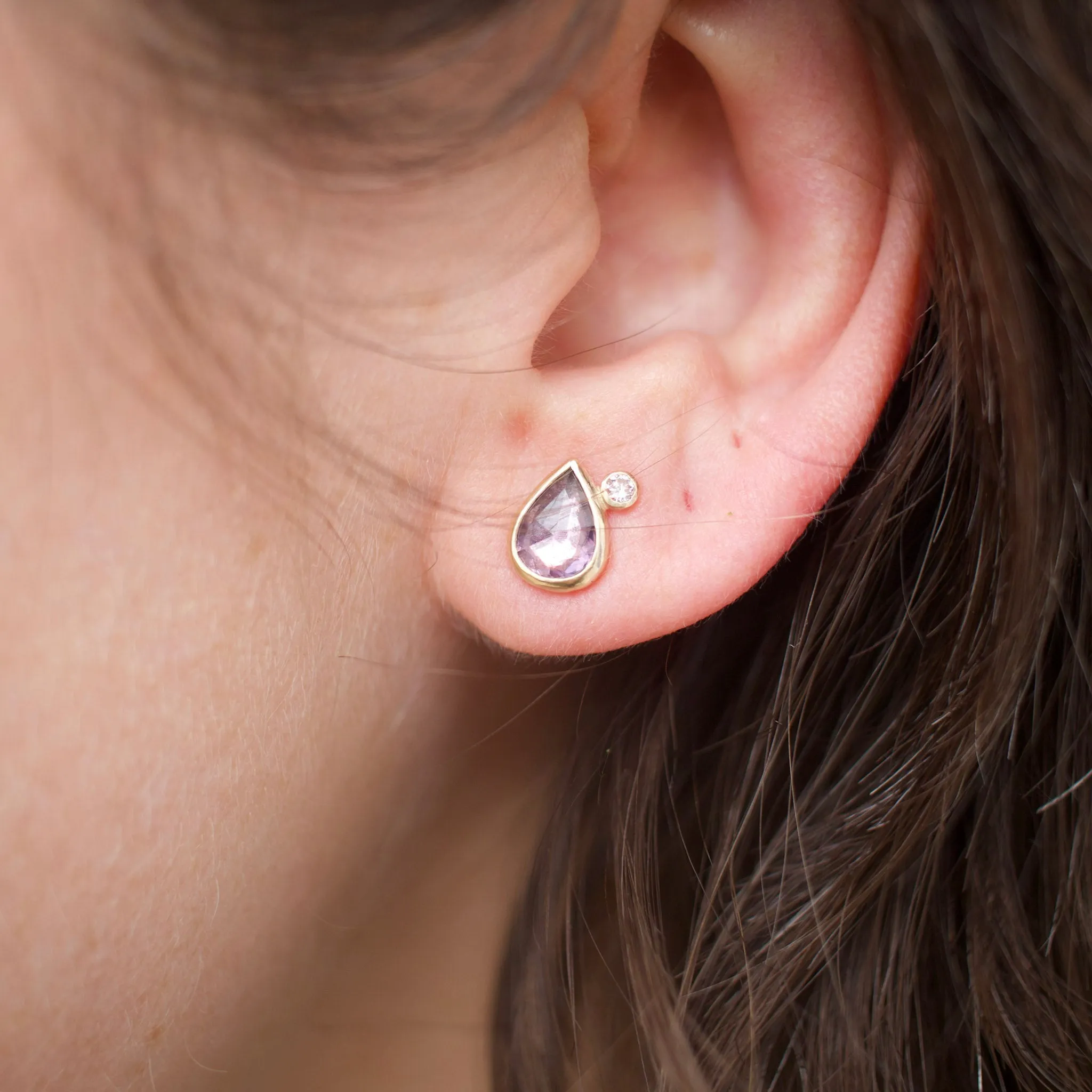 18K Teardrop Satellite Earrings in Purple Sapphire