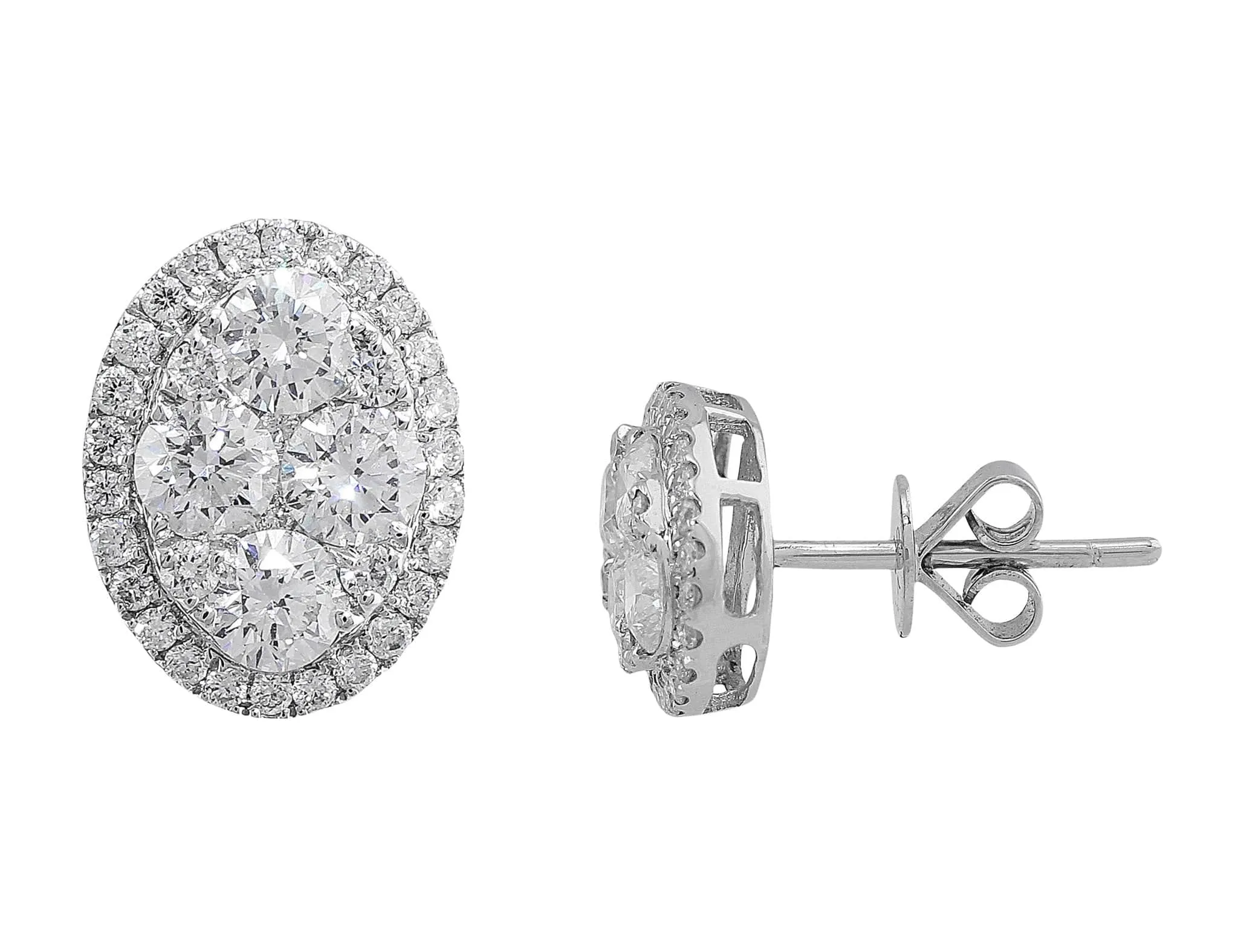 18k White Gold Oval Pave Diamond Earrings