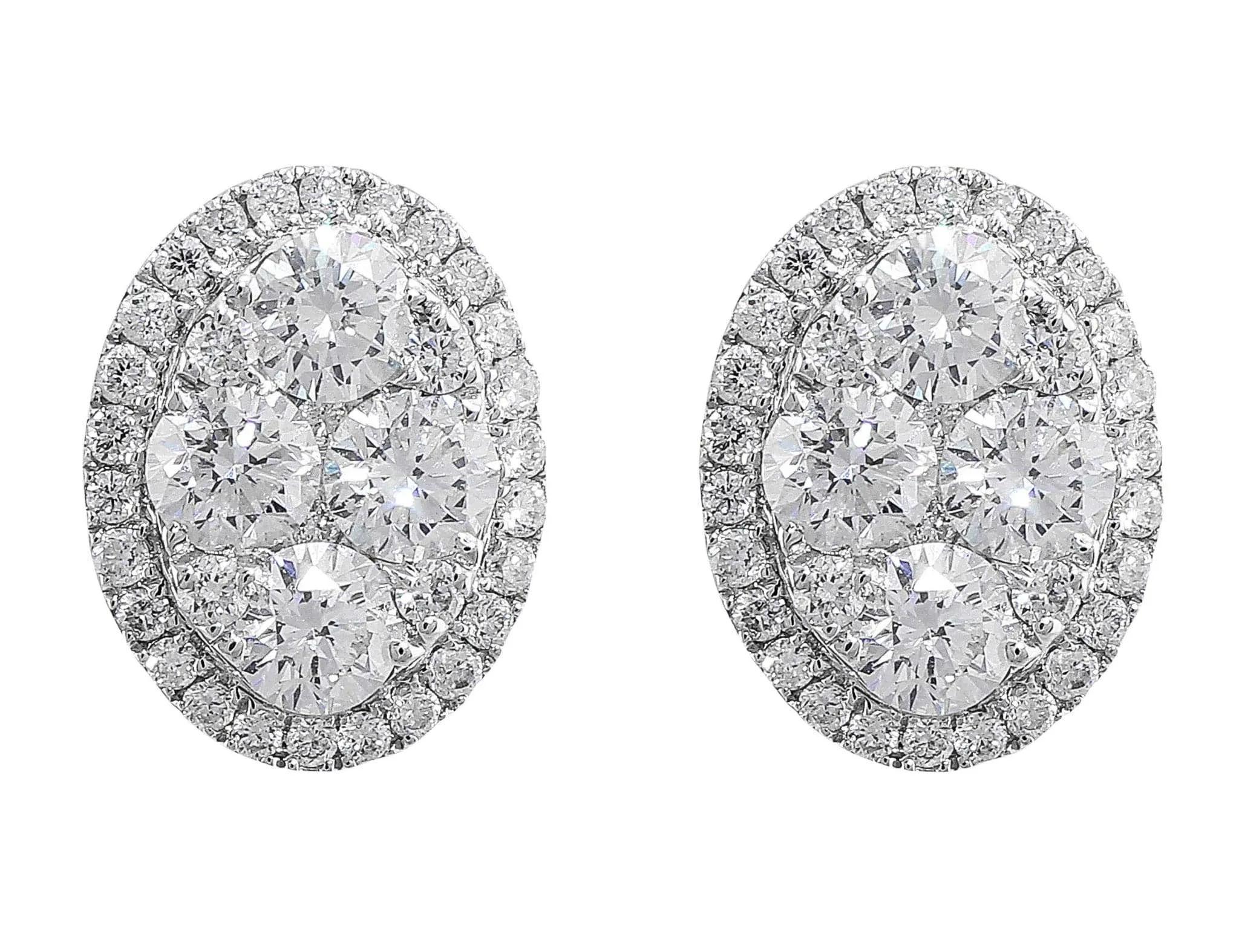 18k White Gold Oval Pave Diamond Earrings