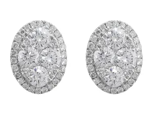 18k White Gold Oval Pave Diamond Earrings