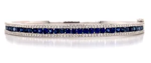 2.50 ct tw Blue Sapphire & Diamond White Gold Bangle Bracelet