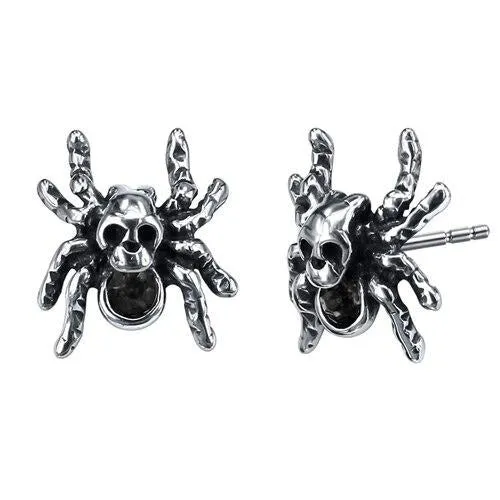 3 Pairs Skull Spider Cubic Zirconia Stainless Steel Punk Stud Earrings Set