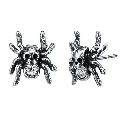 3 Pairs Skull Spider Cubic Zirconia Stainless Steel Punk Stud Earrings Set