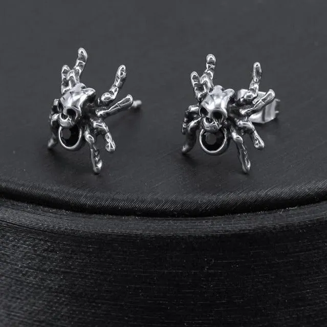 3 Pairs Skull Spider Cubic Zirconia Stainless Steel Punk Stud Earrings Set