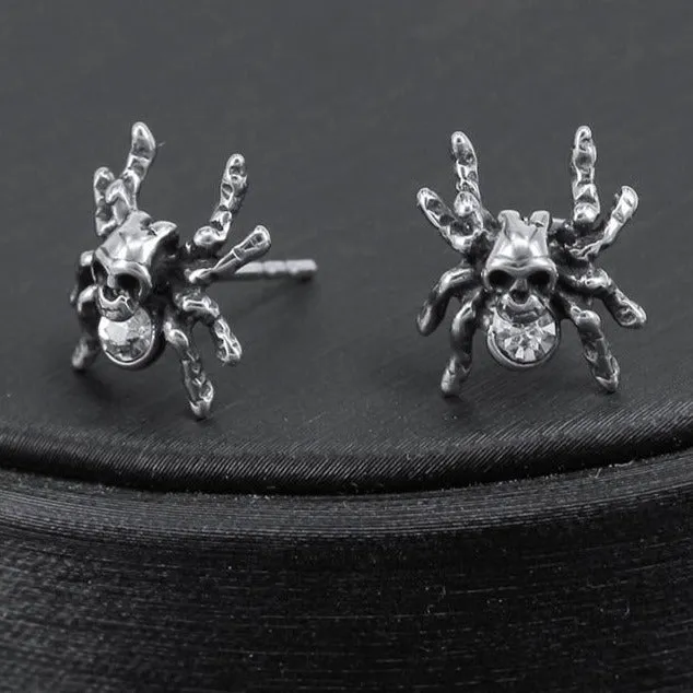 3 Pairs Skull Spider Cubic Zirconia Stainless Steel Punk Stud Earrings Set