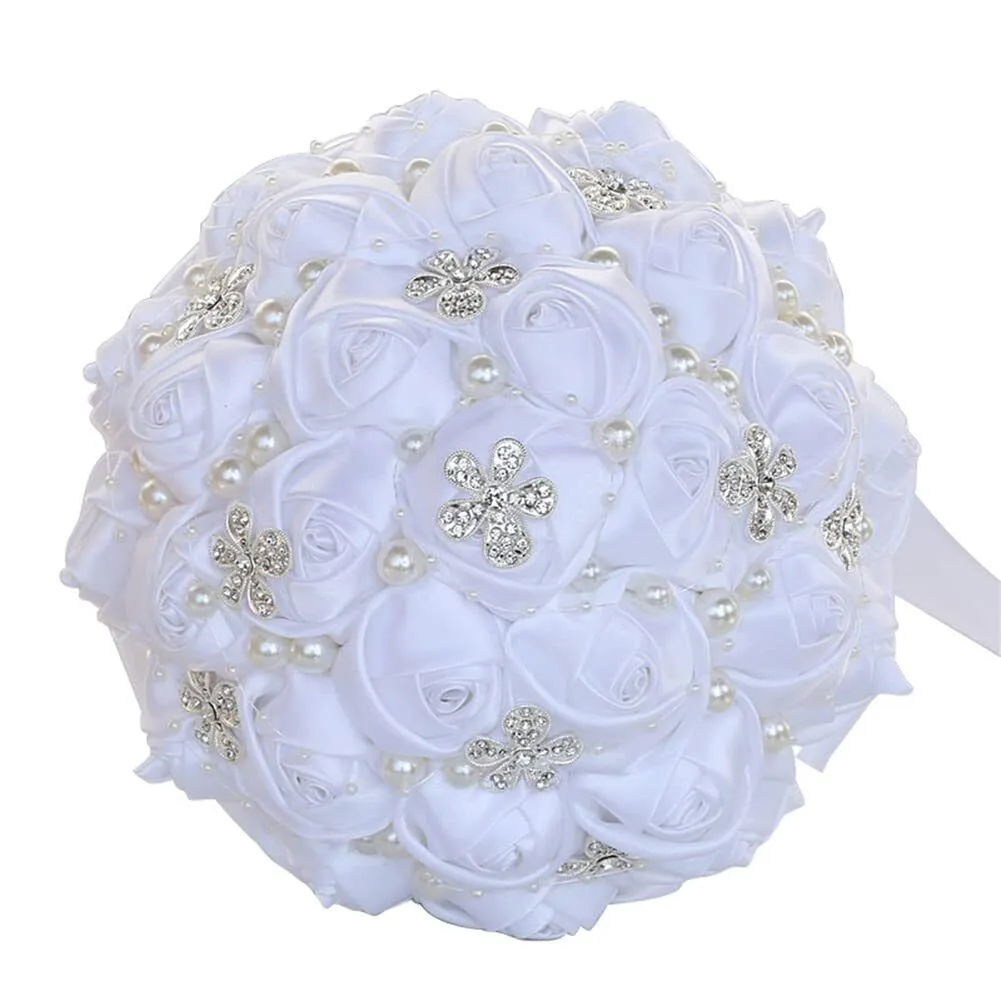 5.9 Inch Handmade Satin Rose Bridal Bouquet Toss Round Wedding Bouquet