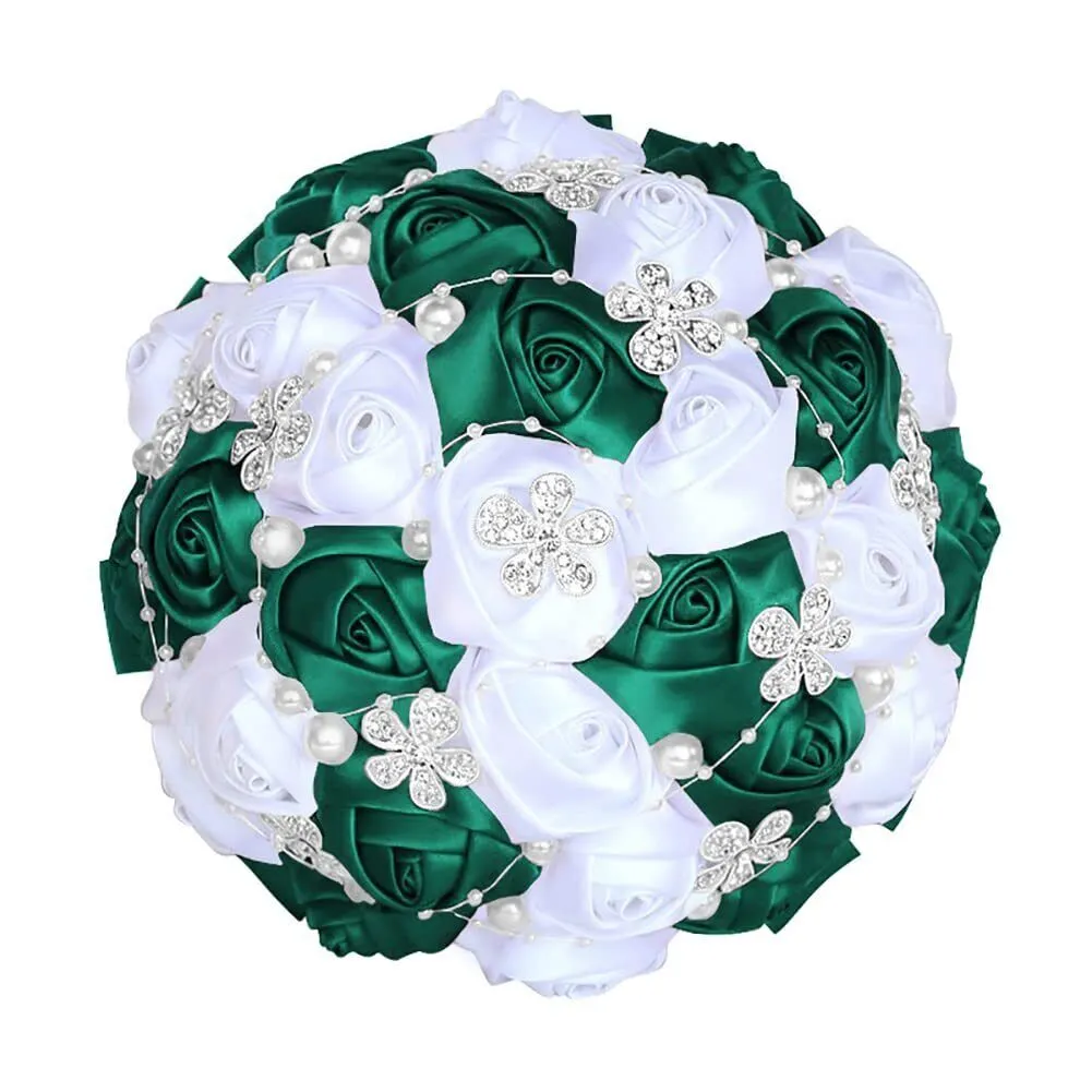 5.9 Inch Handmade Satin Rose Bridal Bouquet Toss Round Wedding Bouquet