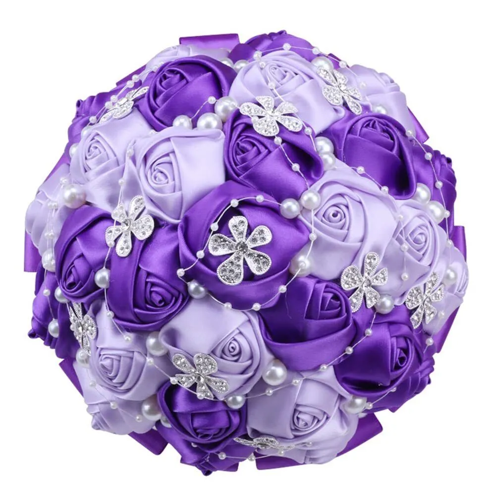 5.9 Inch Handmade Satin Rose Bridal Bouquet Toss Round Wedding Bouquet