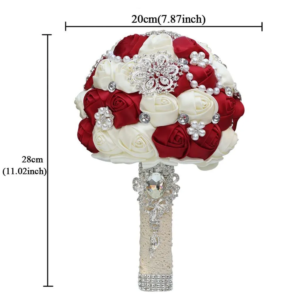 7.9 Inch Handmade Satin Rose Bridal Bouquet Toss Round Wedding Bouquet