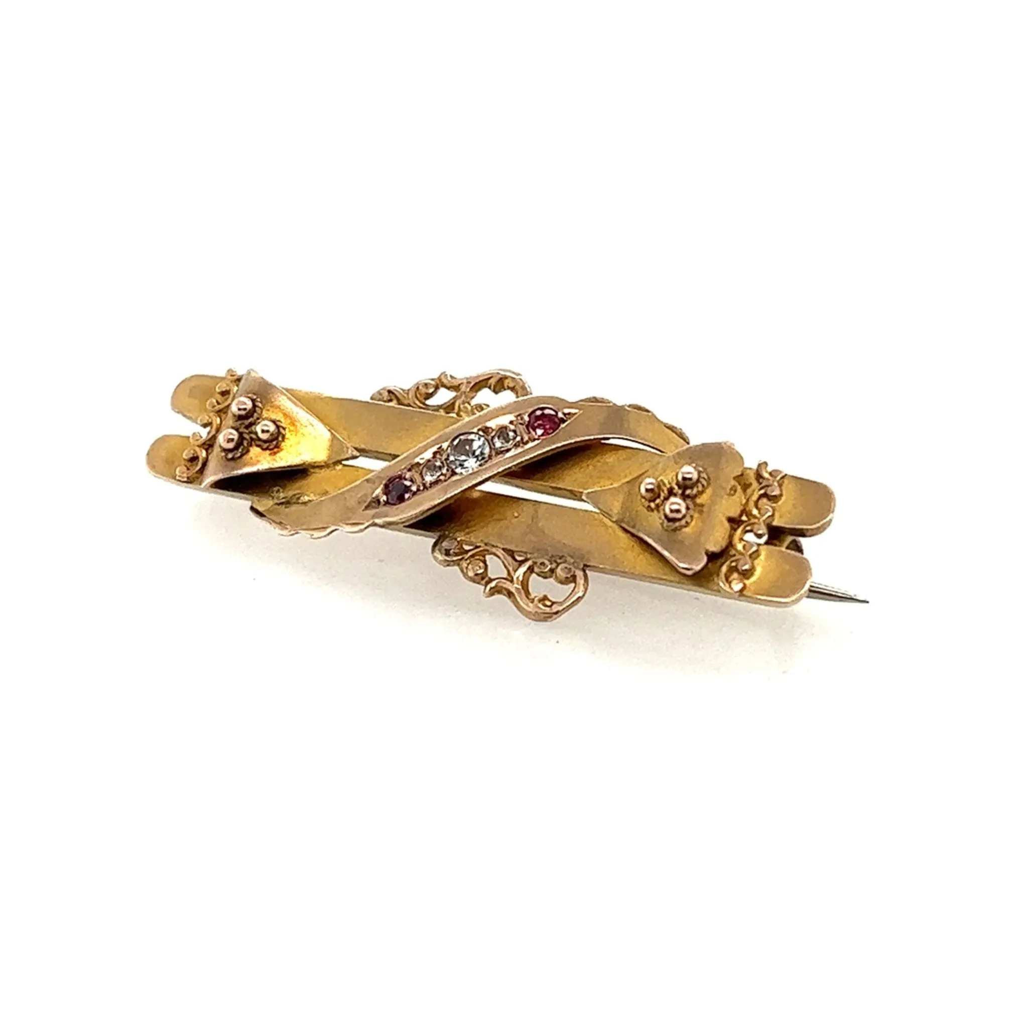 9ct yellow gold stone set double bar brooch