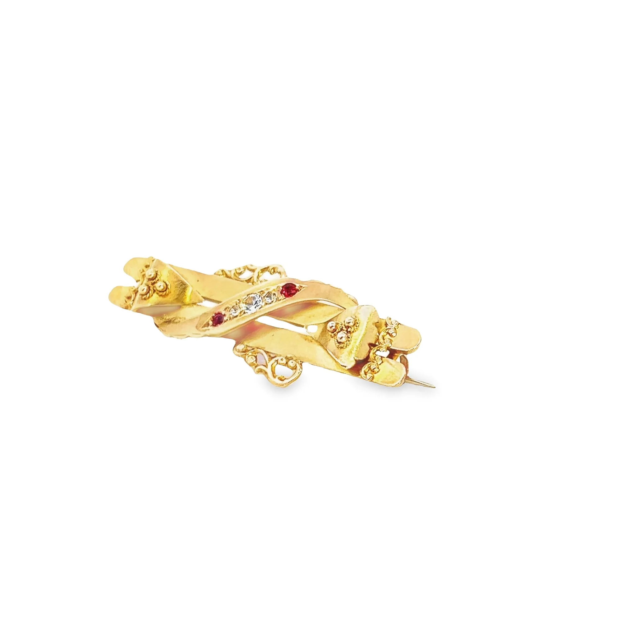 9ct yellow gold stone set double bar brooch