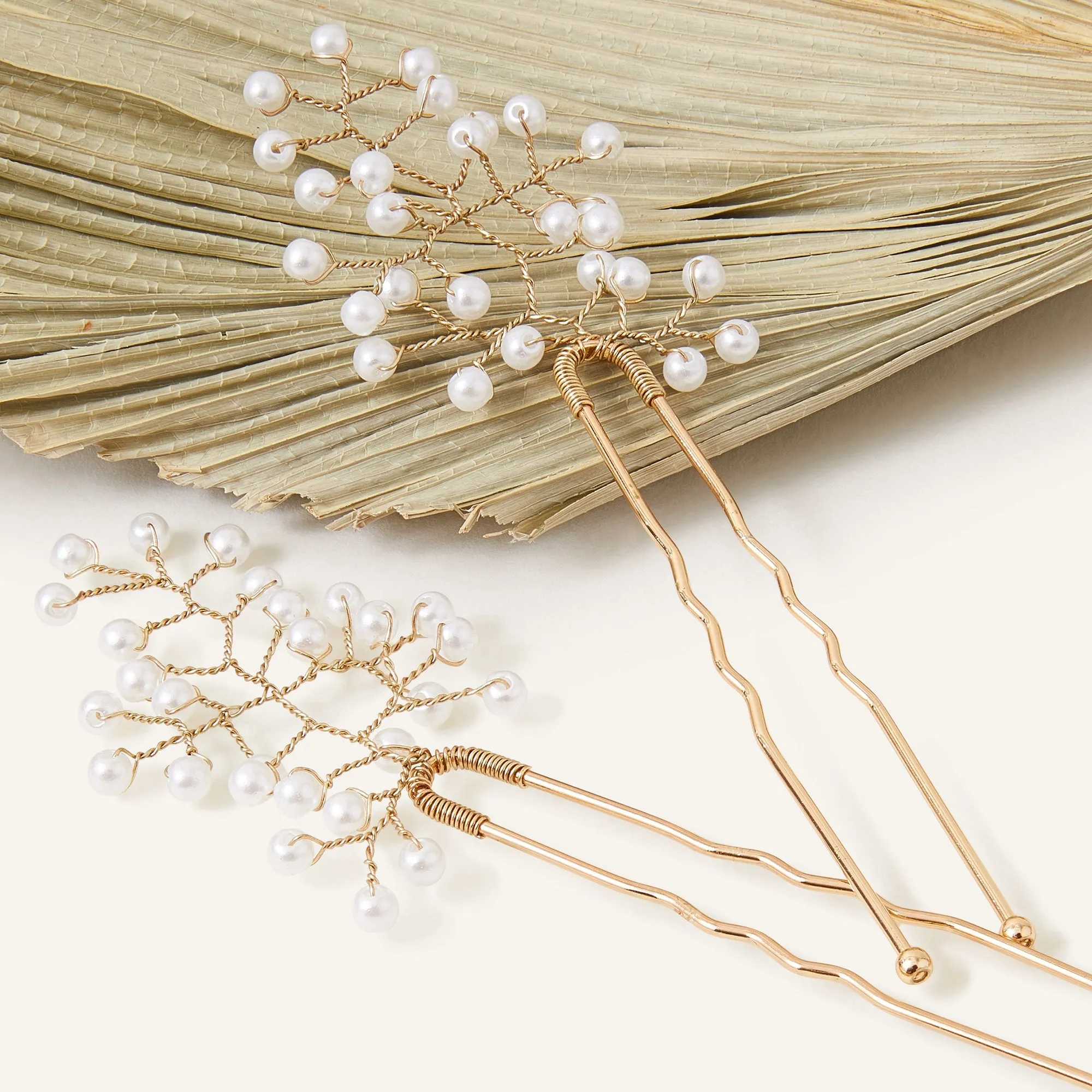 Accessorize London White Delicate Pearl  Leaf Hair Pins Pack Of 2