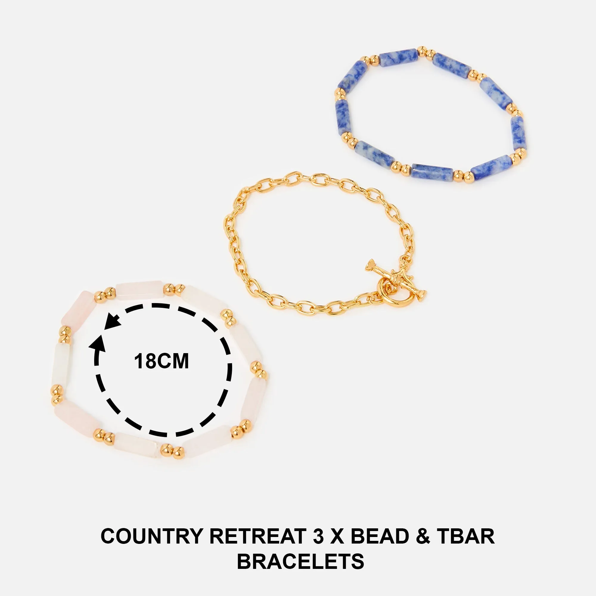 Accessorize London Women's Country Retreat Set Of 3 Bead & Tbar Bracelet