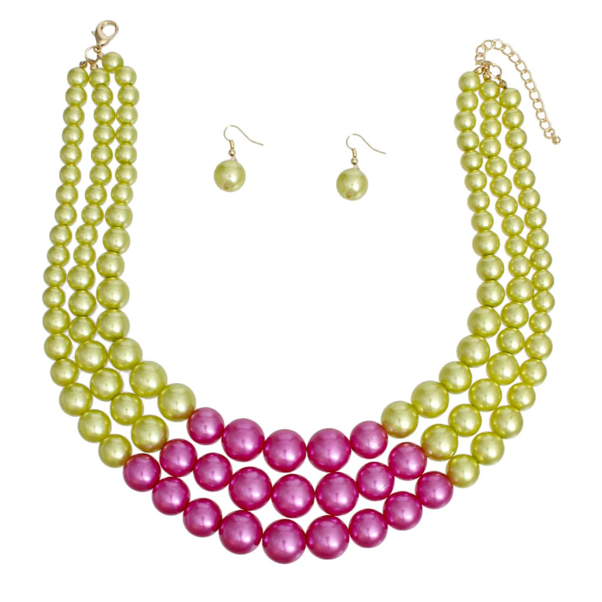 AKA Pearl Necklace Lime Pink 3 Layer Set Alpha Kappa Alpha Inspired