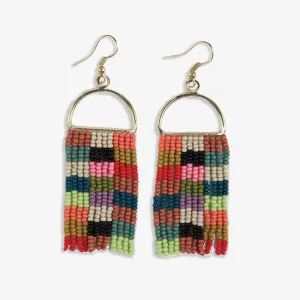 Allison Checkered Beaded Fringe Earrings Multicolor