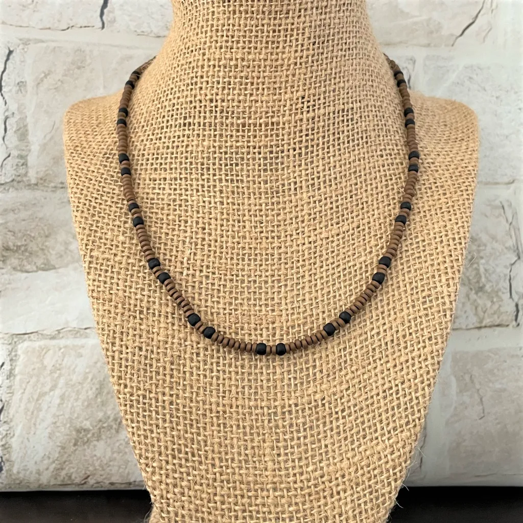 Antique Bronze Matte and Black Toho Mens Beaded Necklace