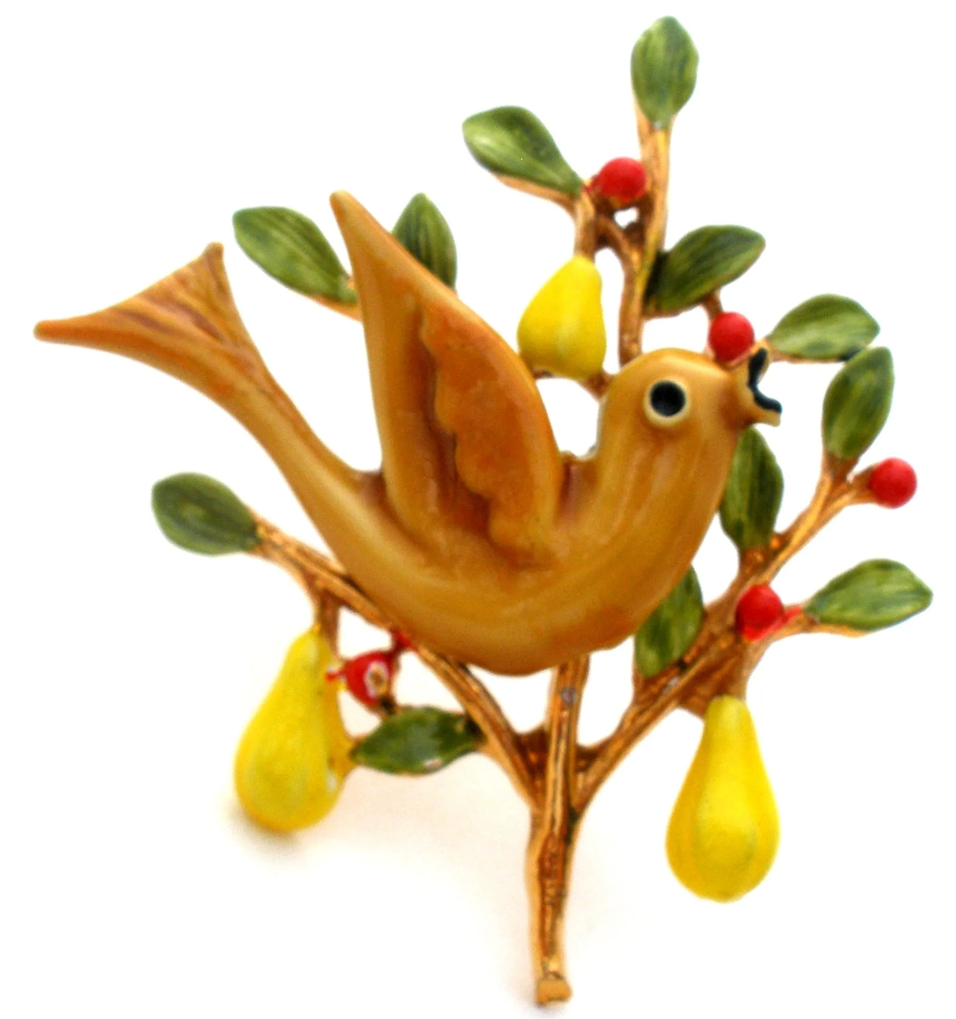 ART Partridge Bird In Pear Tree Brooch Pin Vintage