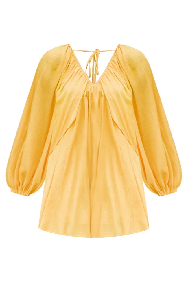 As Free As The Wind Yellow V Neck Bubble Sleeve Mini Dress FINAL SALE