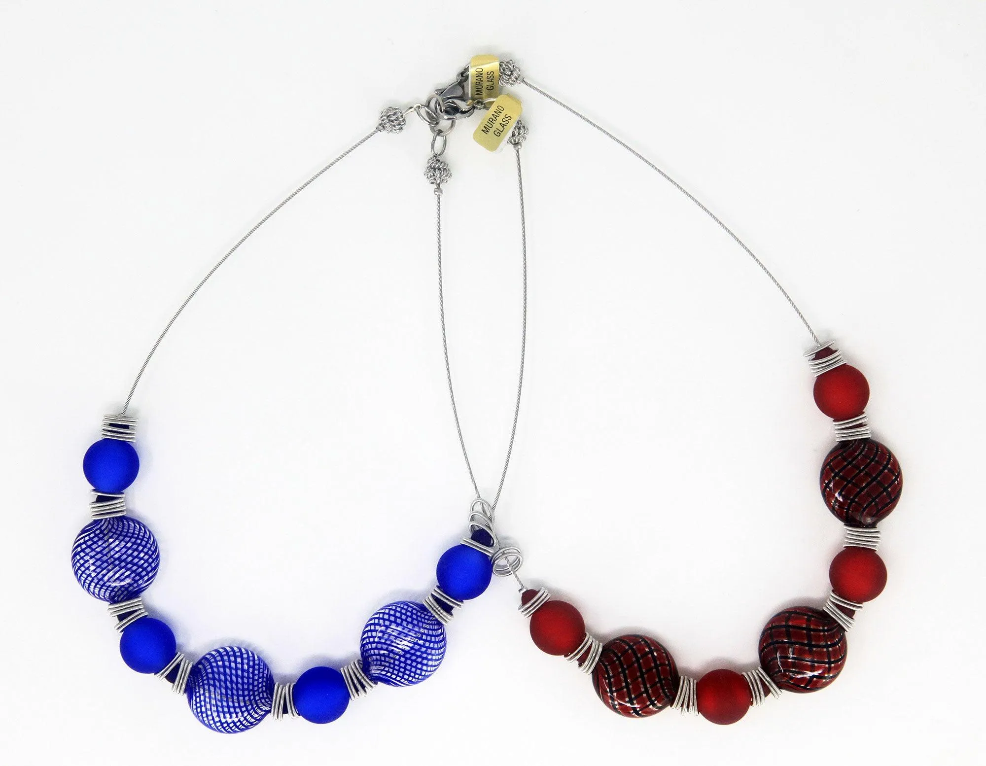 Authentic Murano Glass Beaded Necklace, Monica3, with Round and Disc Shaped Beads