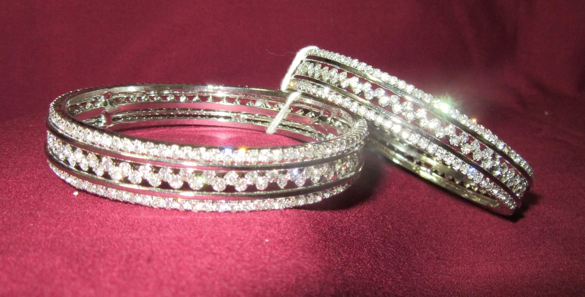 Bangles 7298 Silver Bangles Lustrous CZ Crystal Zircon Stones