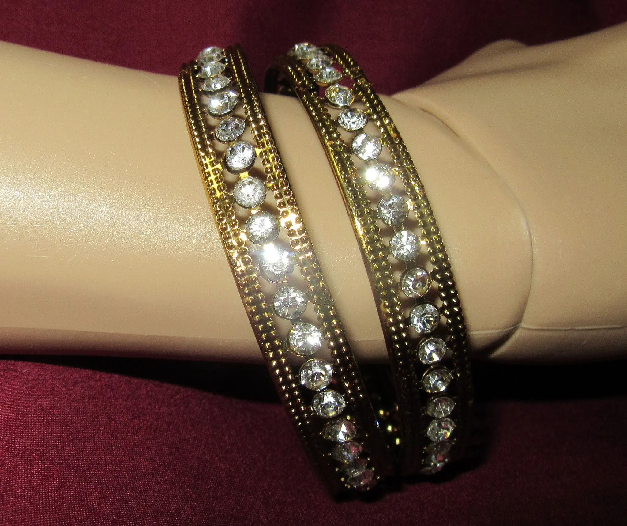 Bangles 7307 Golden Bangles Lustrous CZ Crystal Zircon Stones